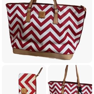 Dooney and bourke red chevron tote